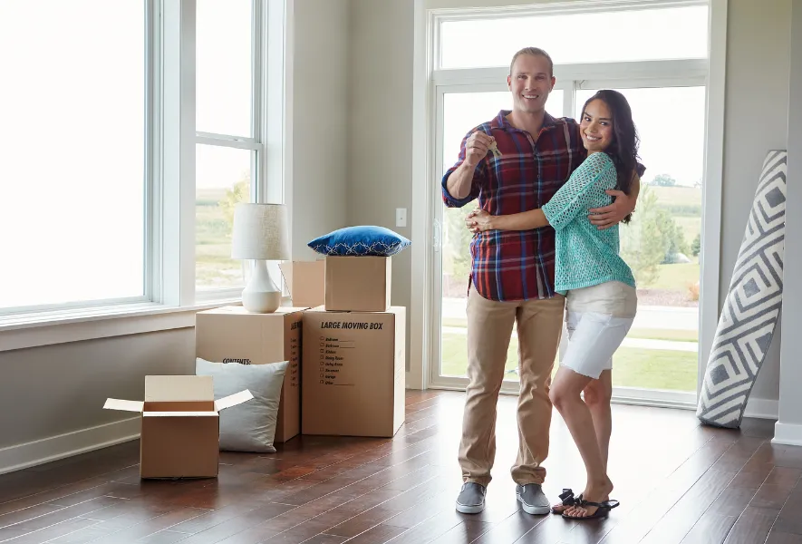 a couple in their new home purchased with home equity line of credit